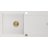 Mexen Leo lavello da cucina in granito 1-vasca con scolapiatti 900 x 500 mm, bianco, sifone dorato - 6501901010-20-G