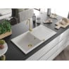 Mexen Leo évier en granit 1 bac avec égouttoir 900 x 500 mm, blanc, siphon doré - 6501901010-20-G