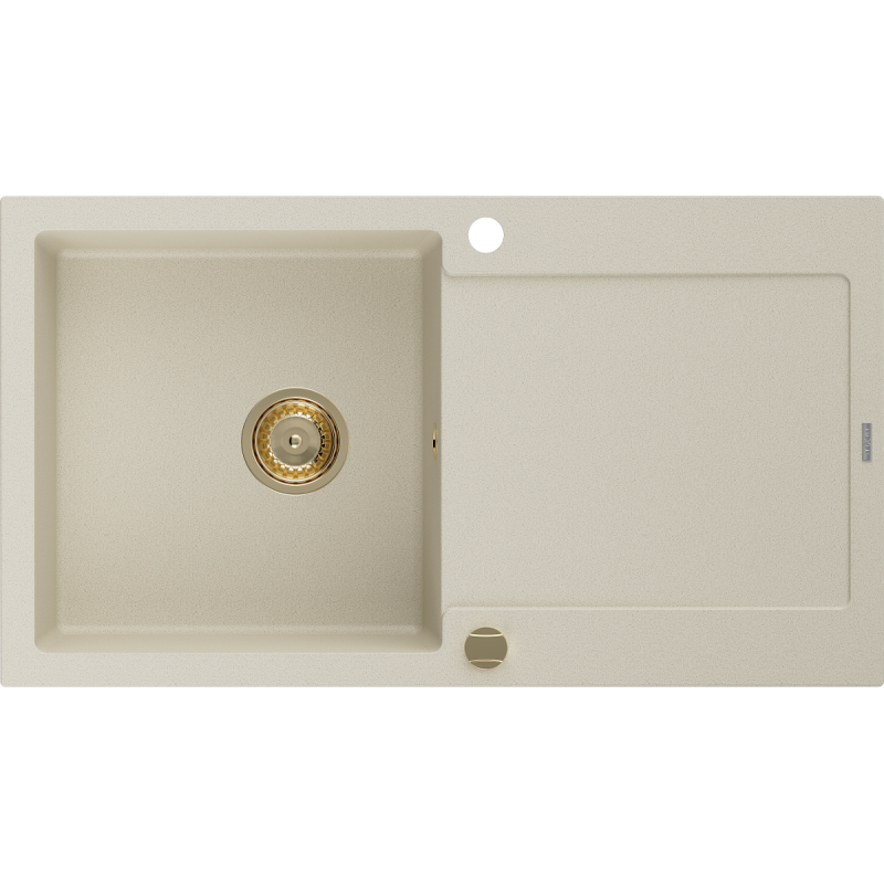 Mexen Leo évier en granit 1 bac avec égouttoir 900 x 500 mm, beige, siphon doré - 6501901010-69-G
