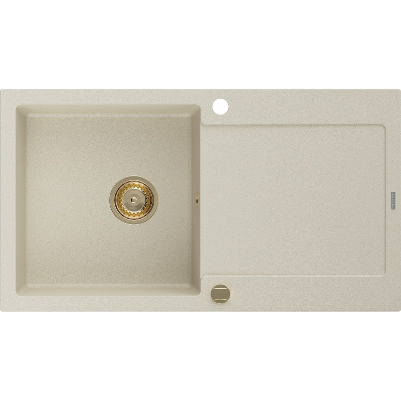Mexen Leo fregadero de granito de 1 compartimento con escurridor 900 x 500 mm, beige, sifón dorado - 6501901010-69-G