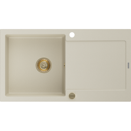 Mexen Leo Granitspüle 1-beckig mit Abtropffläche 900 x 500 mm, beige, Siphon gold - 6501901010-69-G