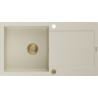 Mexen Leo fregadero de granito de 1 cuenca con escurridor 900 x 500 mm, beige, sifón dorado - 6501901010-69-G