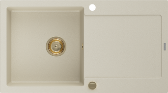 Mexen Leo évier en granit 1 bac avec égouttoir 900 x 500 mm, beige, siphon doré - 6501901010-69-G