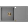 Mexen Leo évier de cuisine en granit 1 bac avec égouttoir 900 x 500 mm, gris, siphon doré - 6501901010-71-G
