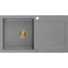 Mexen Leo lavello da cucina in granito 1-vasca con sgocciolatoio 900 x 500 mm, grigio, sifone dorato - 6501901010-71-G