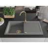 Mexen Leo Granitspüle 1-beckig mit Abtropffläche 900 x 500 mm, grau, Siphon gold - 6501901010-71-G