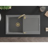 Mexen Leo évier en granit 1 bac avec égouttoir 900 x 500 mm, gris, siphon doré - 6501901010-71-G