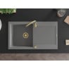 Mexen Leo Granitspüle 1-beckig mit Abtropffläche 900 x 500 mm, grau, Siphon gold - 6501901010-71-G