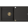 Mexen Leo Granitspüle 1-Becken mit Abtropffläche 900 x 500 mm, Schwarz/Gold Metallic, Goldener Siphon - 6501901010-75-G