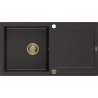 Mexen Leo lavello in granito a 1 vasca con scolapiatti 900 x 500 mm, nero/oro metallico, sifone oro - 6501901010-75-G