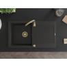 Mexen Leo Granitspüle 1-beckig mit Abtropffläche 900 x 500 mm, schwarz/gold-metallic, goldener Siphon - 6501901010-75-G