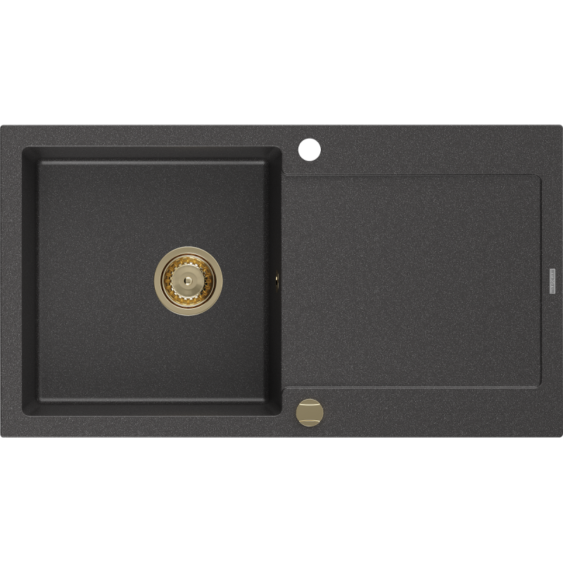 Mexen Leo lava-loiça de granito de 1 cuba com escorredor 900 x 500 mm, preto salpicado, sifão dourado - 6501901010-76-G