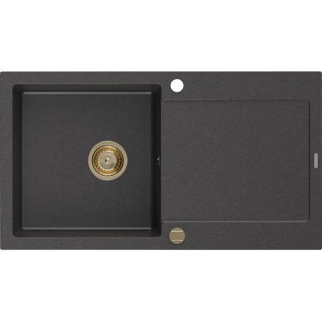 Mexen Leo évier en granit 1 bac avec égouttoir 900 x 500 mm, noir moucheté, siphon doré - 6501901010-76-G