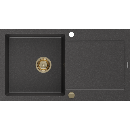 Mexen Leo zlewozmywak granitowy 1-komorowy z ociekaczem 900 x 500 mm, czarny nakrapiany, syfon złoty - 6501901010-76-G