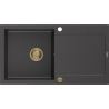 Mexen Leo Granitspüle, 1-becken mit Abtropffläche, 900 x 500 mm, schwarz gesprenkelt, goldener Siphon - 6501901010-76-G