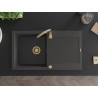 Mexen Leo 1-kommer granieten spoelbak met afdruiprek 900 x 500 mm, zwart gespikkeld, gouden sifon - 6501901010-76-G