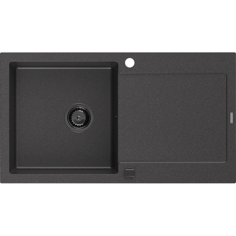 Mexen Leo évier en granit 1 bac avec égouttoir 900 x 500 mm, noir moucheté, siphon noir - 6501901010-76-B