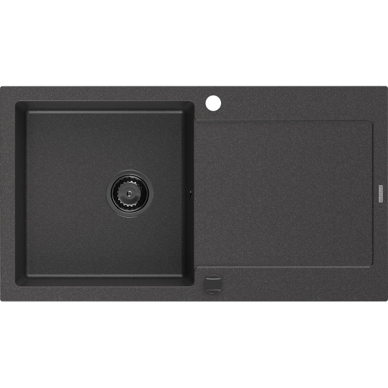 Mexen Leo granit gootsteen 1-kompartment met afdruiprek 900 x 500 mm, zwart gespikkeld, zwarte sifon - 6501901010-76-B