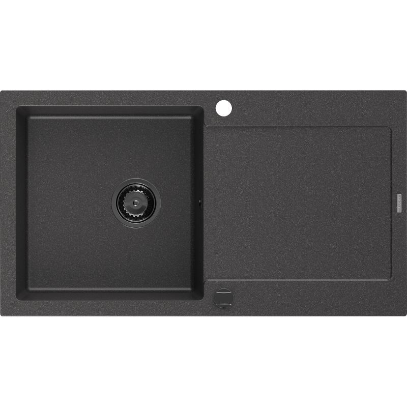 Mexen Leo granīta izlietne ar vienu kameru un noteku, 900 x 500 mm, melna ar raibumiem, melns sifons - 6501901010-76-B