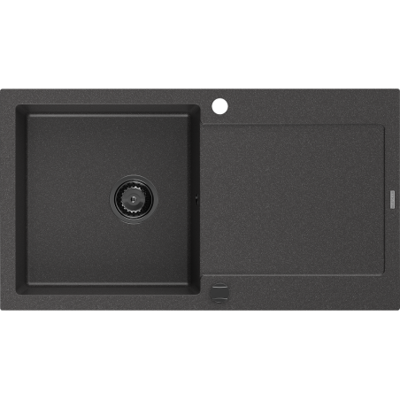Mexen Leo granīta izlietne ar vienu kameru un noteku, 900 x 500 mm, melna ar raibumiem, melns sifons - 6501901010-76-B