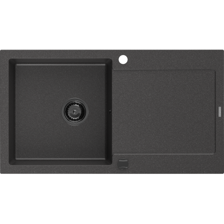 Mexen Leo granitno korito 1-komorno s odcejalnikom 900 x 500 mm, črno pikčasto, črn sifon - 6501901010-76-B