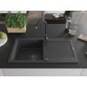 Mexen Leo évier en granit 1 bac avec égouttoir 900 x 500 mm, noir moucheté, siphon noir - 6501901010-76-B