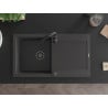 Mexen Leo granīta izlietne ar vienu kameru un noteku, 900 x 500 mm, melna ar raibumiem, melns sifons - 6501901010-76-B