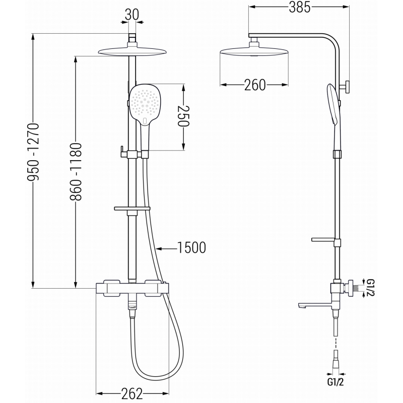 Mexen CQ22 set da bagno-doccia con soffione e miscelatore termostatico, cromato - 779102295-00