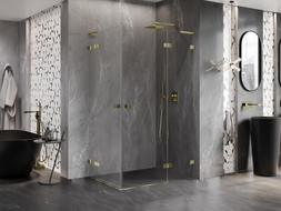 Mexen Lunar L Duo kabina za tuš s preklopnim vratima desna 120 x 85 cm, prozirna, zlatna - 834L-120P-085L-50-00