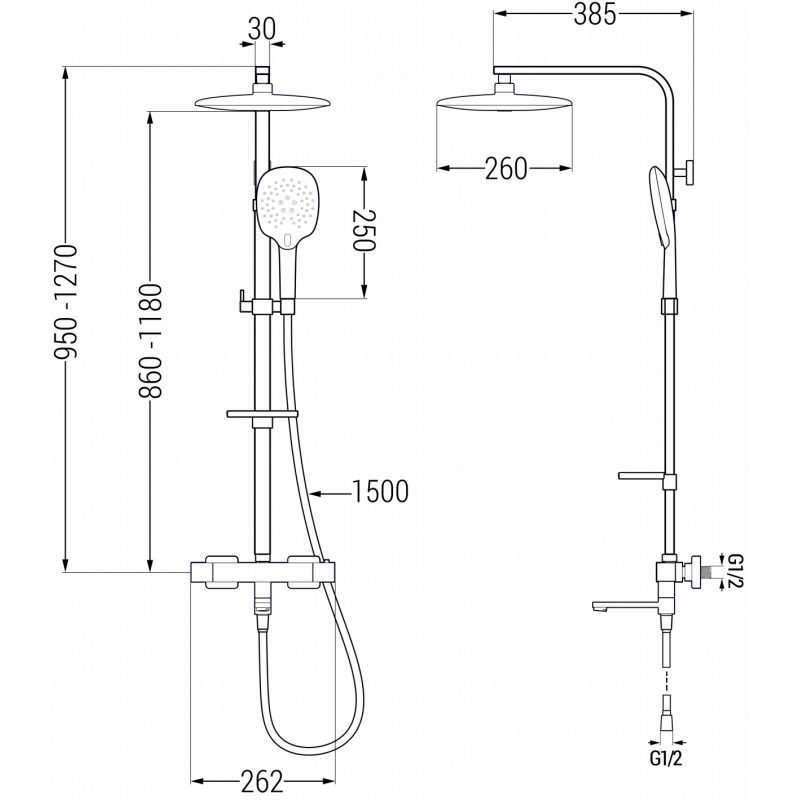 Mexen CQ22 Bad-Duschset mit Regendusche und Thermostatarmatur, schwarz - 779102295-70