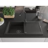 Mexen Leo fregadero de granito de 1 cubeta con escurridor 900 x 500 mm, negro/dorado metálico, sifón negro - 6501901010-75-B