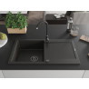Mexen Leo Granitspüle 1-Becken mit Abtropffläche 900 x 500 mm, schwarz/goldener Metallic, schwarzer Siphon - 6501901010-75-B
