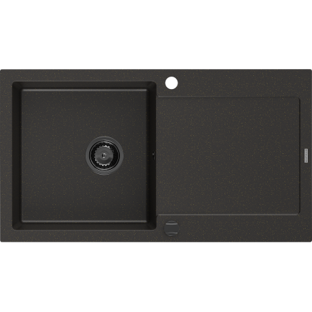 Mexen Leo évier en granit 1 bac avec égouttoir 900 x 500 mm, noir/doré métallisé, siphon noir - 6501901010-75-B