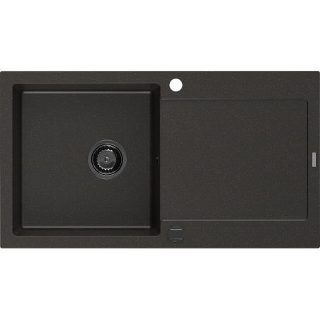 Mexen Leo fregadero de granito de 1 cubeta con escurridor 900 x 500 mm, negro/dorado metálico, sifón negro - 6501901010-75-B