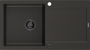 Mexen Leo fregadero de granito de 1 tazón con escurridor 900 x 500 mm, negro/oro metálico, sifón negro - 6501901010-75-B