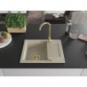 Mexen Enzo Granitspüle 1-Becken mit Abtropffläche 576 x 465 mm, beige, goldener Siphon - 6506571005-69-G