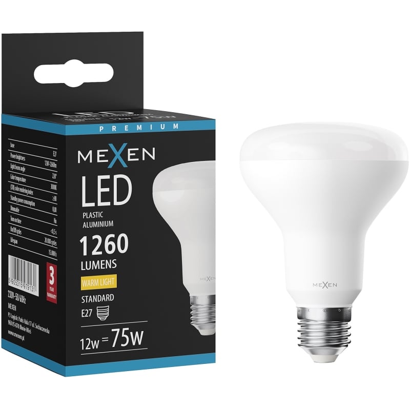 Mexen Nova Bombilla LED E27, R80, 12W, Cálida - 3000K, 1260 lm - L105-E27-1230-01