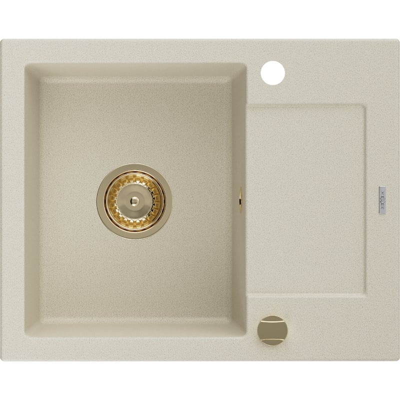 Mexen Enzo 1-bowl granite sink with drainer 576 x 465 mm, beige, golden siphon - 6506571005-69-G