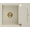 Mexen Enzo évier en granit 1 bac avec égouttoir 576 x 465 mm, beige, siphon doré - 6506571005-69-G