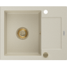 Mexen Enzo lavello in granito a 1 vasca con sgocciolatoio 576 x 465 mm, beige, sifone dorato - 6506571005-69-G