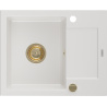 Mexen Enzo fregadero de granito de 1 seno con escurridor 576 x 465 mm, blanco, sifón dorado - 6506571005-20-G