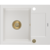 Mexen Enzo granitische spoelbak met 1 bak en afdruiprek 576 x 465 mm, wit, gouden sifon - 6506571005-20-G