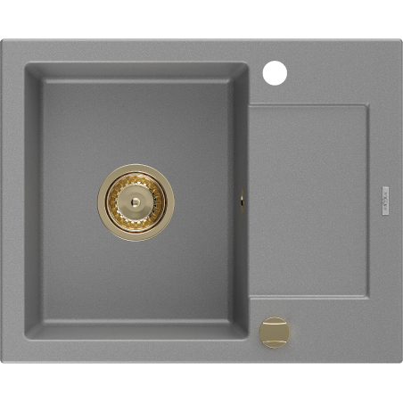 Mexen Enzo granieten gootsteen 1-komors met afdruiprek 576 x 465 mm, grijs, gouden sifon - 6506571005-71-G