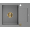 Mexen Enzo granieten gootsteen 1-komors met afdruiprek 576 x 465 mm, grijs, gouden sifon - 6506571005-71-G