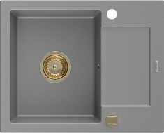 Mexen Enzo granitdiskbänk 1-kammar med avrinningsyta 576 x 465 mm, grå, guld sifon - 6506571005-71-G