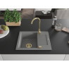 Mexen Enzo évier en granit à 1 bac avec égouttoir 576 x 465 mm, gris, siphon doré - 6506571005-71-G