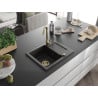 Mexen Enzo Granitspüle 1-beckig mit Abtropffläche 576 x 465 mm, schwarz/gold metallic, goldener Siphon - 6506571005-75-G