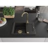 Mexen Enzo Granitspüle 1-beckig mit Abtropffläche 576 x 465 mm, schwarz/gold metallic, goldener Siphon - 6506571005-75-G