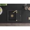 Mexen Enzo évier de cuisine en granit à 1 bac avec égouttoir 576 x 465 mm, noir/métallisé or, siphon doré - 6506571005-75-G