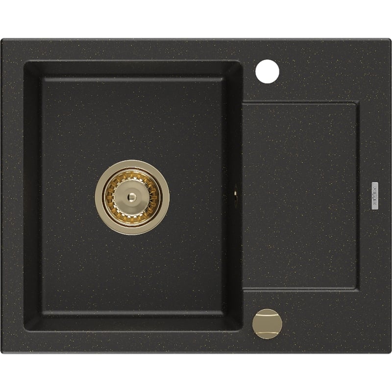 Mexen Enzo graniitist valamu, 1-kauseline, nõrutusalusega, 576 x 465 mm, must/kuldne metallik, kuldne sifoon - 6506571005-75-G